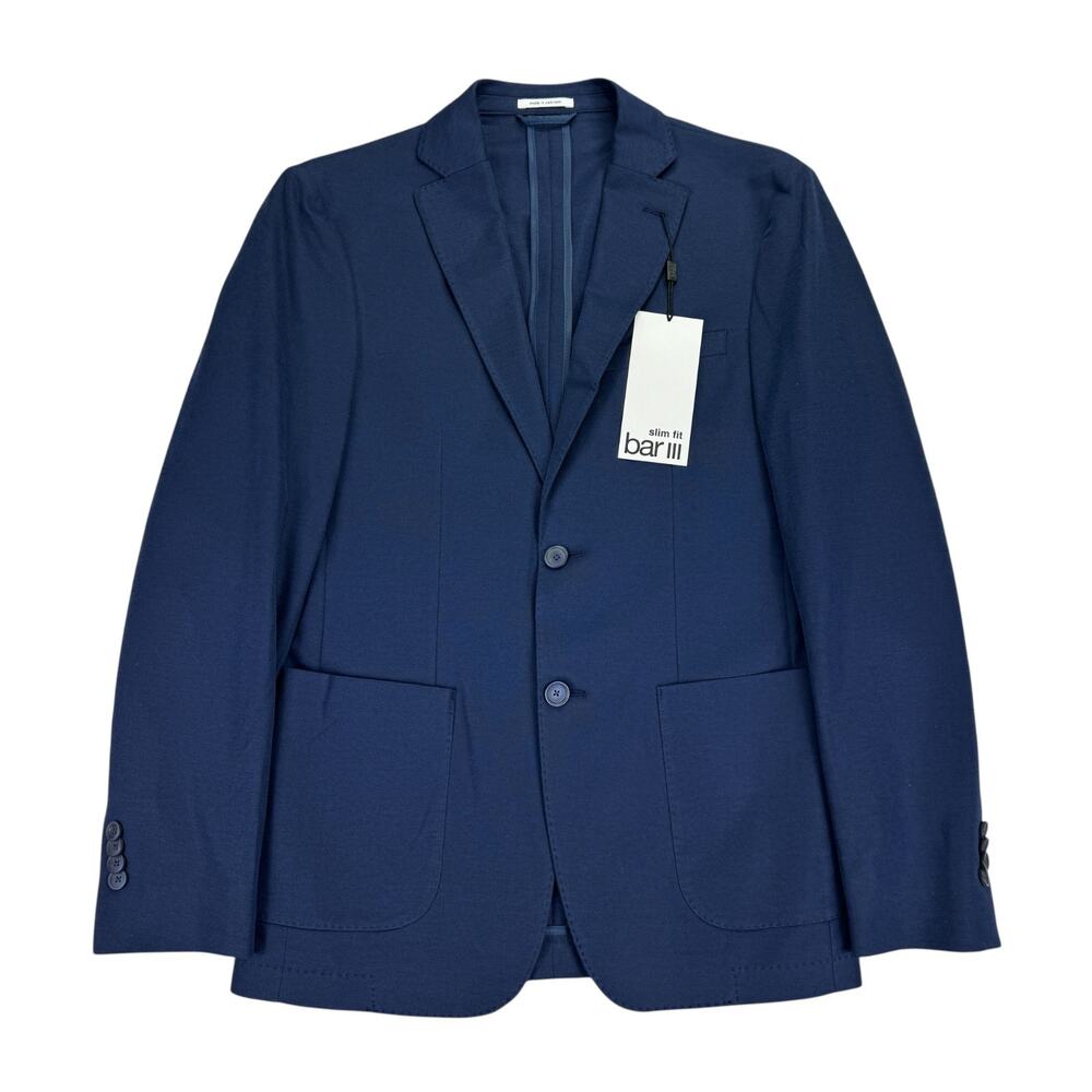 Bar III Mens Lightweight Slim Fit Solid Blazer Sport Coat Navy Blue 36R